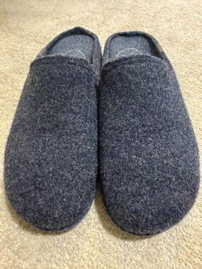 Cozy Navy Wool Slip-On Slippers made in Spain.
